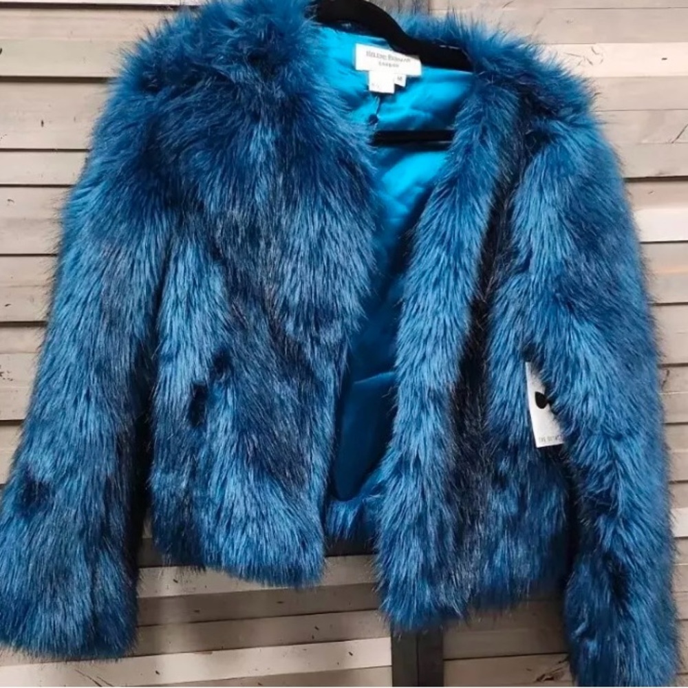 Helene Berman London Blue Faux Fur Jacket medium NWT - Picture 3 of 4